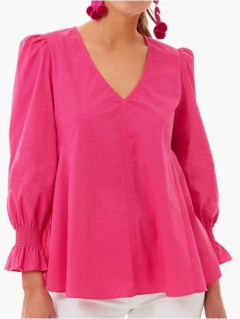 Tuckernuck NWT Pomander Place Easton Blouse Pink Cotton Poplin Sleeve Blouse XS